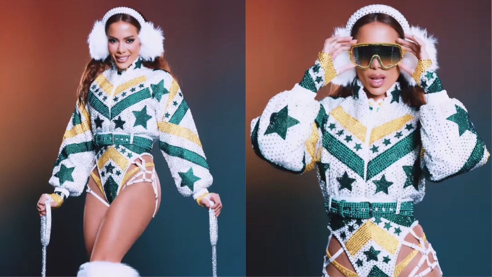 Anitta se veste para esquiar na neve em show deste domingo (26)